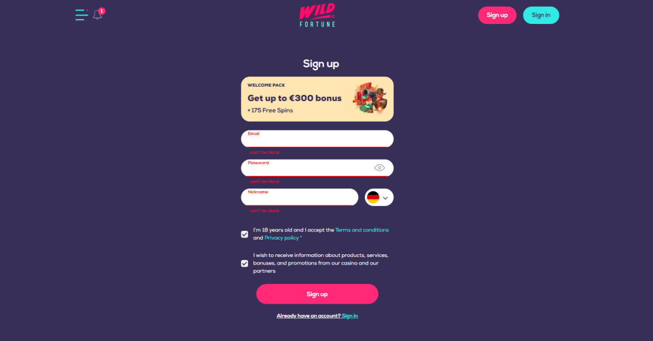 Registering at Wild Fortune Casino - Wild Fortune Casino